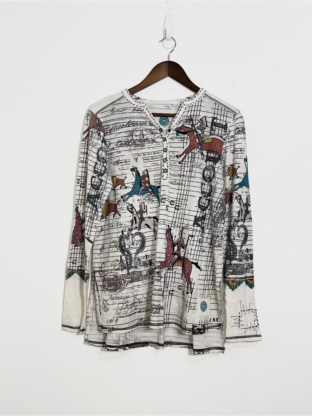 Double D Ranch Stockman’s Bill of Sale Ledger Art Western Henley Top Tee Shirt - Picture 4 of 11